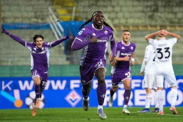Fiorentina s Moise Kean celebrates after scoring the 1-0 goal for his team during the Serie A soccer match between Fiorentina and Cremonese at the Artemio Franchi Stadium in Florence, north Italy - Sunday, January 4, 2026 -  Copyright: xMassimoxPaolone LaPressex