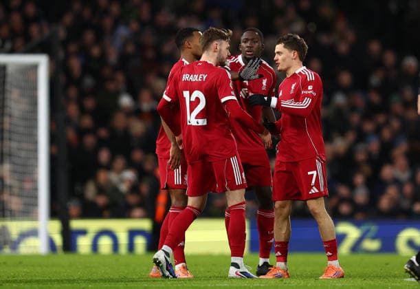 London, England, 4th January 2026. Florian Wirtz (R) of Liverpool celebrates after scoring to make it 1-1 during the Fulham vs Liverpool Premier League match at Craven Cottage, London. Picture credit should read: Paul Terry Sportimage EDITORIAL USE ONLY. No use with unauthorised audio, video, data, fixture lists, club league logos or live services. Online in-match use limited to 120 images, no video emulation. No use in betting, games or single club league player publications. SPI_023_PT_Fulham_Liverpool SPI-4430-0023