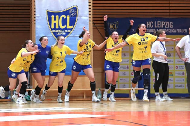 Handball, 2. Alsco HBF: HC Leipzig - Füchse Berlin; 04.01.2026 Sieg-Jubel bei den Spielerinnen des HC Leipzig. Freude, Emotionen. 2. Alsco Handball Bundesliga Frauen, HBF, Saison 2025 2026, 12. Spieltag: HC Leipzig vs. Füchse Berlin am 04.01.2026 in der Sporthalle Brüderstraße Leipzig. Copyright: xBEAUTIFULxSPORTS JanxKaeferx