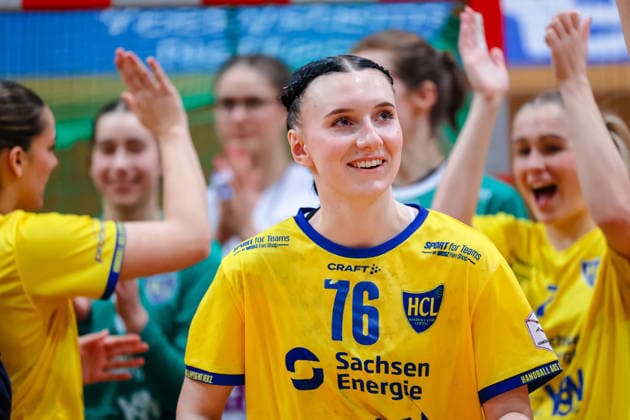 Spielerin des Spiels der Leipzigerinnen, Lisa Lammich (HC Leipzig, 76), Freude, laecheln, HC Leipzig vs Fuechse Berlin, Handball, 2. Alsco Handball Bundesliga Frauen, 12. Spieltag, Saison 2025 2026, 04.01.2026, HC Leipzig vs Fuechse Berlin, Handball, 2. Alsco Handball Bundesliga Frauen, 12. Spieltag, Saison 2025 2026, 04.01.2026 Leipzig Copyright: xEibner-Pressefoto LauraxRoemerx EP_LRR