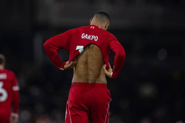 Football - FA Premier League - Fulham FC v Liverpool FC LONDON, ENGLAND - Sunday, January 4, 2026: Liverpool s Cody Gakpo puts his shirt back on after celebrating scoring his side s second goal during the FA Premier League match between Fulham FC and Liverpool FC at Craven Cottage. (Photo by David Rawcliffe Propaganda) LONDON Craven Cottage GREATER LONDON ENGLAND  Copyright: xDavidxRawcliffex P2026-01-04-Fulham_Liverpool-90