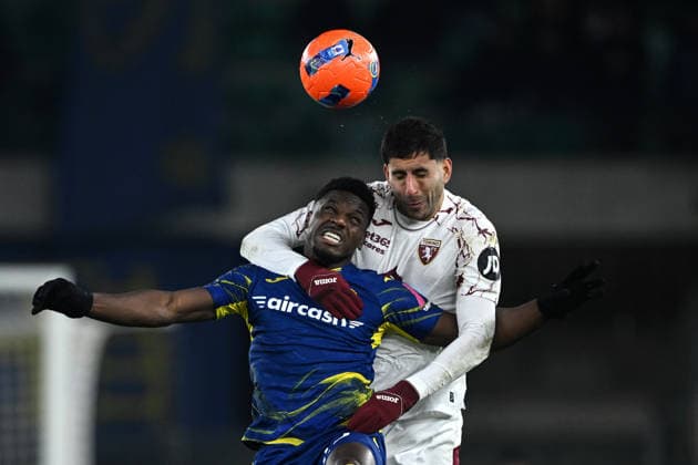Cm Verona 04 01 2026 - campionato di calcio serie A Hellas Verona-Torino foto Cristiano Mazzi Image nella foto: Daniel Mosquera-Guillermo Maripan 