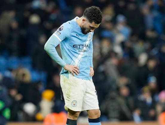 Manchester, England, 4th January 2026. Dejected Rayan Cherki of Manchester Cityuring the Manchester City vs Chelsea Premier League match at the Etihad Stadium, Manchester. Picture credit should read: Andrew Yates Sportimage EDITORIAL USE ONLY. No use with unauthorised audio, video, data, fixture lists, club league logos or live services. Online in-match use limited to 120 images, no video emulation. No use in betting, games or single club league player publications. SPI_090_AY_Man_City_Chelsea SPI-4432-0089