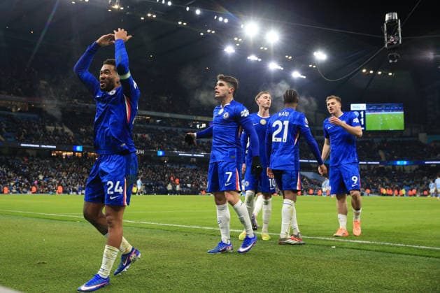 4th January 2026; Etihad Stadium, Manchester, Lancashire, England; Premier League Football, Manchester City versus Chelsea; Reece James of Chelsea celebrates his sides equalising goal for 1-1 in added time  DavidxBlunsden