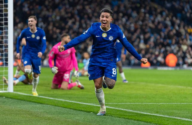 Manchester City v Chelsea - Premier League MANCHESTER, ENGLAND - JANUARY 4: Enzo Fernandez of Chelsea celebrates scoring the first and equalising goal during the Premier League match between Manchester City and Chelsea at Etihad Stadium on January 4, 2026 in Manchester, England. Enzo Fernandez Manchester Etihad Stadium England United Kingdom Copyright: xVisionhausx 776340551