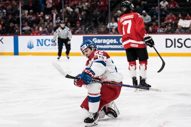 260104 Adam Titlbach of Czech Republic celebrates after 1-2 during the 2026 IIHF World Junior Championship semifinal game between Canada and Czech Republic on January 4, 2026 in Saint Paul. Photo: Joel Marklund BILDBYRAN kod JM JM0772 bbeng ishockey Ice hockey, Eishockey jvm junior-vm u20 2026 iihf world junior championship world juniors semifinal canada kanada tjeckien czech republic czechiajubel celebrates Copyright: JOELxMARKLUND BB260104JM110