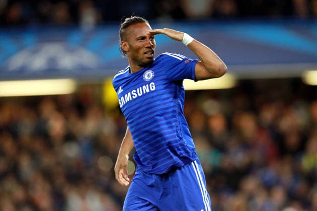 UEFA Champions League: Chelsea v Maribor LONDON, UNITED STATES - OCTOBER 21: Didier Drogba of Chelsea celebrates after scoring during the UEFA Champions League Group G game between Chelsea and Maribor at the Stamford Bridge on October 21, 2014 in London, United Kingdom. Chelsea Kent. Editorial use only. Please get in touch for any other usage.  Copyright: x2025xAnadoluxSeanxDempseyx