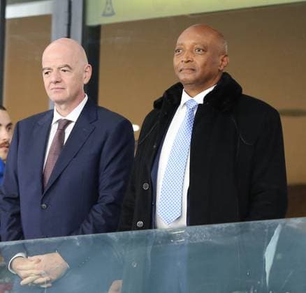 Gianni Infantino at CAF - Cameroon v South Africa 2025 Africa Cup of Nations Morocco - Gianni Infantino, President of the International Federation of Association Football (FIFA), accompanied by Patrice Motsepe, President of the Confederation of African Football (CAF), and Fouzi Lekjaa, President of the Royal Moroccan Football Federation, attended the Cameroon – South Africa match in the round of 16 at the Stade de la Ville in Rabat on January 4, 2026. Photo by Hamza Bouhara ABACAPRESS.COM Rabat Morocco  Copyright: xBouharaxHamza ABACAx