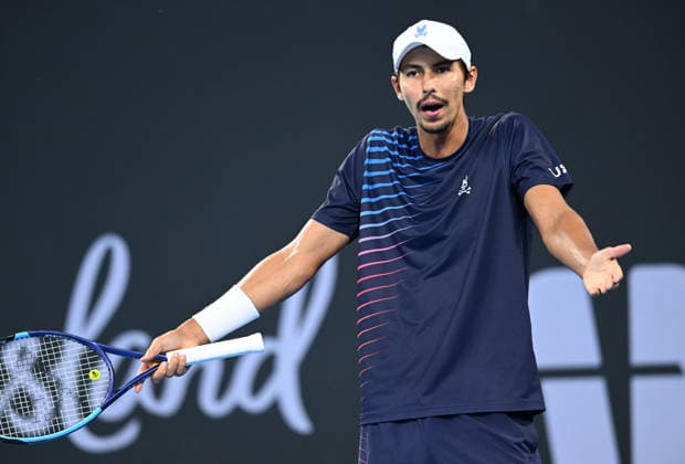 TENNIS BRISBANE INTERNATIONAL, Alexei Popyrin of Australia reacts against Quentin Halys of France during day two of the Brisbane International tennis tournament at Pat Rafter Arena in Brisbane, Monday, January 5, 2026. ( NO ARCHIVING, EDITORIAL USE ONLY BRISBANE QUEENSLAND AUSTRALIA  Copyright: xDARRENxENGLANDx 20260105186356334440