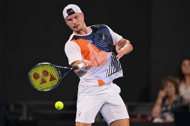TENNIS BRISBANE INTERNATIONAL, Marton Fucsovics of Hungary in action against Daniil Medvedev during day two of the Brisbane International tennis tournament at Pat Rafter Arena in Brisbane, Monday, January 5, 2026. ( NO ARCHIVING, EDITORIAL USE ONLY BRISBANE QUEENSLAND AUSTRALIA  Copyright: xZAINxMOHAMMEDx 20260105125673808850