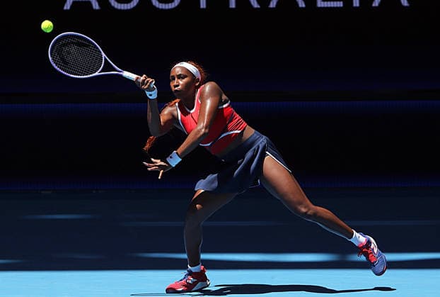 (260105) -- PERTH, Jan. 5, 2026 -- Coco Gauff of the United States hits a return during the women s singles match against Jessica Bouzas Maneiro of Spain in the Group A round robin match between USA and Spain at the 2026 United Cup tennis tournament in Perth, Australia, Jan. 5, 2026. (Photo by Xinhua) (SP)AUSTRALIA-PERTH-TENNIS-UNITED CUP-USA VS ESP ZhouxDan 