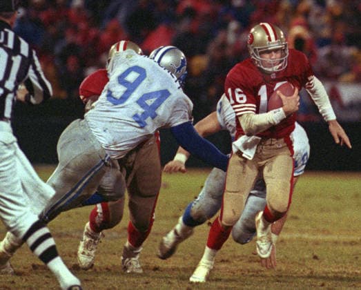 December 28, 1992 - San Francisco, California, U.S - San Francisco 49ers vs. Detroit Lions at Candlestick Park Monday, December 28, 1992. 49ers Beat Lions 24-6. San Francisco 49ers quarterback Joe Montana (16) runs out of pocket. Copyright: xAlxGolubx
