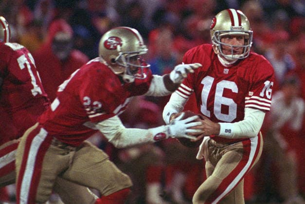 December 28, 1992 - San Francisco, California, U.S - San Francisco 49ers vs. Detroit Lions at Candlestick Park Monday, December 28, 1992. 49ers Beat Lions 24-6. San Francisco 49ers quarterback Joe Montana (16) fakes hand off to San Francisco 49ers running back Amp Lee Copyright: xAlxGolubx
