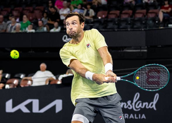 January 5, 2026, Brisbane, Qld, Australia: QUENTIN HALYS of France plays a backhand during his MenÃ¢â‚¬â ¢s Singles round one match against ALEXEI POPYRIN of Australia at the Brisbane International. Brisbane Australia - ZUMAt173 20260105_zsp_t173_036 Copyright: xStephanexThomasx