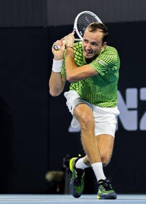 January 5, 2026, Brisbane, Qld, Australia: DANIIL MEDVEDEV of Russia plays a backhand during his MenÃ¢â‚¬â ¢s Singles round one match against MARTON FUCSOVICS of Hungary at the Brisbane International. Brisbane Australia - ZUMAt173 20260105_zsp_t173_060 Copyright: xStephanexThomasx