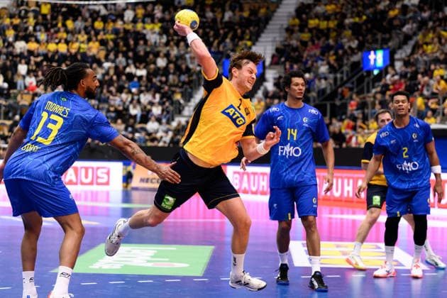 260105 Jonathan Carlsbogard of Sweden during the International Friendly, Länderspiel, Nationalmannschaft between Sweden and Brazil on January 5, 2026 in Jönköping. Photo: Carl Sandin BILDBYRAN kod CS CS0829 handball handboll handball international friendly sverige sweden brasilien bbeng Copyright: CARLxSANDIN BB260105CS007