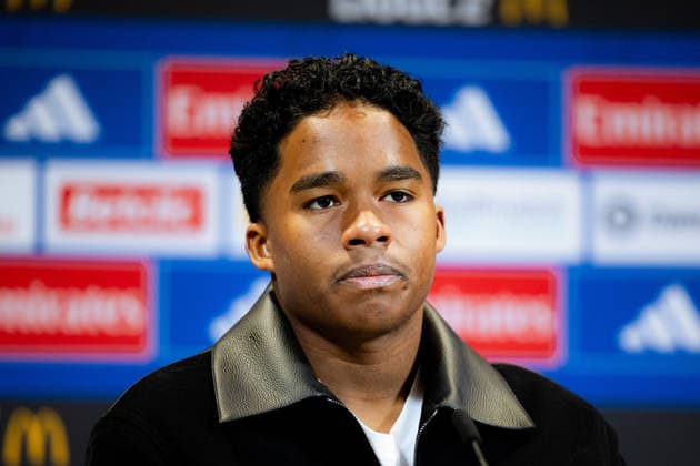 Endrick (Olympique Lyonnais 9) speaks to the media during the press conference, PK, Pressekonferenz presented by Olympique Lyonnais in Lyon, France. Copyright: xPaulinexFIGUETx xSPPx Sportspressphoto_SPR78892