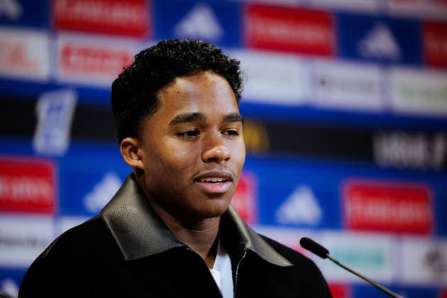 Endrick (Olympique Lyonnais 9) speaks to the media during the press conference, PK, Pressekonferenz presented by Olympique Lyonnais in Lyon, France. Copyright: xPaulinexFIGUETx xSPPx Sportspressphoto_SPR78911