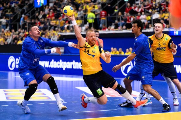 260105 Jim Gottfridsson of Sweden during the International Friendly, Länderspiel, Nationalmannschaft between Sweden and Brazil on January 5, 2026 in Jönköping. Photo: Carl Sandin BILDBYRAN kod CS CS0829 handball handboll handball international friendly sverige sweden brasilien bbeng Copyright: CARLxSANDIN BB260105CS011