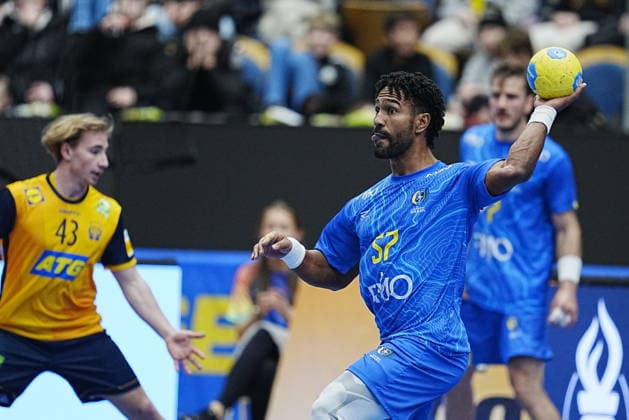 Brazil s Vinicios Carvalho during the friendly handball match between Sweden and Brazil at Husqvarna Garden, Jonkoping, Sweden, January 05, 2025. JÖNKÖPING SWEDEN x9200x Copyright: xBjörnxLarssonxRosvall TTx HANDBALL SWEDEN-BRAZIL