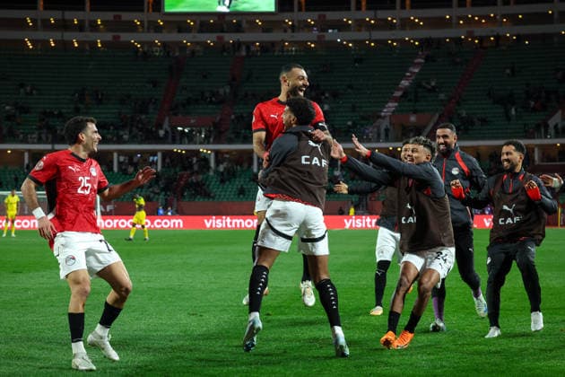 Egypt vs Benin match at the African Cup of Nations 2025 - 16th Round Mohamed Salah celebrates with his team mates after scoring the 3rd goal for Egypt during the match between Egypt vs Benin in the African Cup of Nations 2025 - 16th Round at Grand Stade D Agadir , Agadir, Morocco Agadir Agadir Morocco Copyright: xMohamedxTageldinx