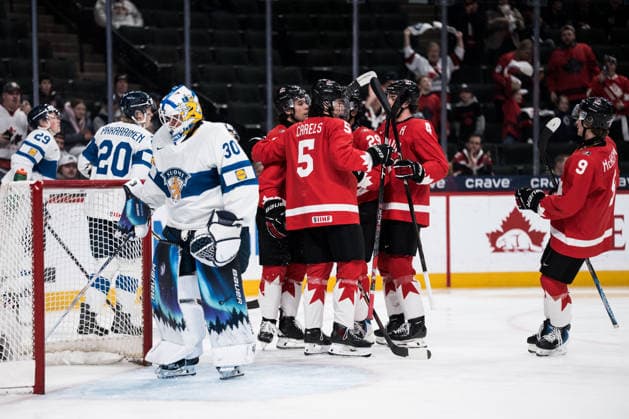 260105 Sam O Reilly of Canada celebrates after 1-0 during the 2026 IIHF World Junior Championship bronze medal game between Canada and Finland on January 5, 2026 in Saint Paul. Photo: Joel Marklund BILDBYRAN kod JM JM0773 bbeng ishockey Ice hockey, Eishockey jvm junior-vm u20 2026 iihf world junior championship world juniors bronsmatch bronze medal game canada kanada finlandjubel celebrates finland Copyright: JOELxMARKLUND BB260105JM005