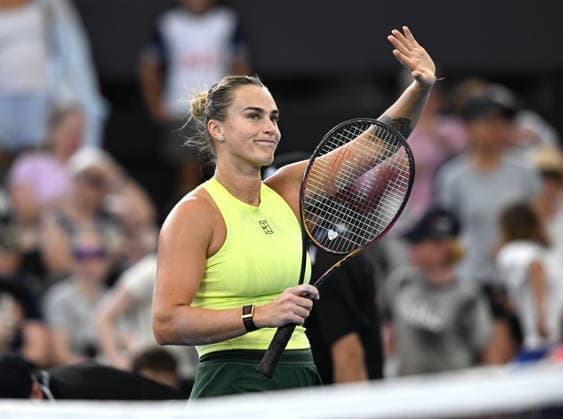 TENNIS BRISBANE INTERNATIONAL, Aryna Sabalenka of Belarus celebrates winning against Cristina Bucsa of Spain during day three of the Brisbane International tennis tournament at Pat Rafter Arena in Brisbane, Tuesday, January 6, 2026. ( NO ARCHIVING, EDITORIAL USE ONLY BRISBANE QUEENSLAND AUSTRALIA  Copyright: xDARRENxENGLANDx 20260106152838708636
