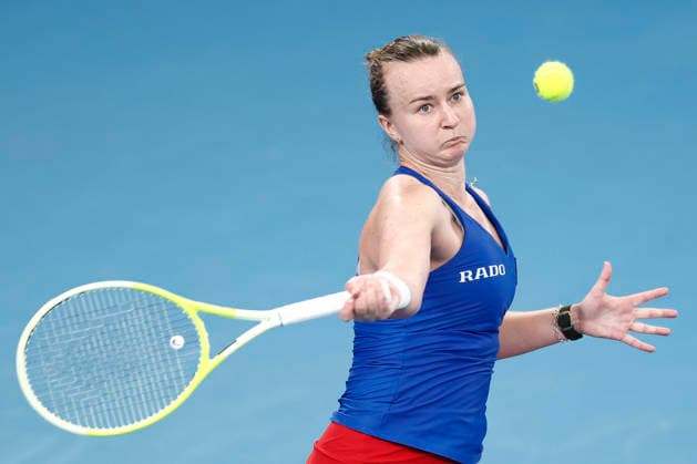 TENNIS UNITED CUP SYDNEY, Barbora Krejcikova of Team Czechia plays a forehand in her Group D singles match against Maya Joint of Team Australia during day five of the 2026 United Cup at Ken Rosewall Arena in Sydney, Tuesday, January 6, 2026. ( NO ARCHIVING, EDITORIAL USE ONLY SYDNEY NEW SOUTH WALES AUSTRALIA  Copyright: xMARKxEVANSx 20260106164485842569