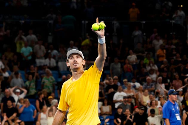 TENNIS UNITED CUP SYDNEY, Alex de Minaur of Team Australia celebrates victory in his Group D singles match against Jakub Mensik of Team Czechia during day five of the 2026 United Cup at Ken Rosewall Arena in Sydney, Tuesday, January 6, 2026. ( NO ARCHIVING, EDITORIAL USE ONLY SYDNEY NEW SOUTH WALES AUSTRALIA  Copyright: xMARKxEVANSx 20260106178496598862