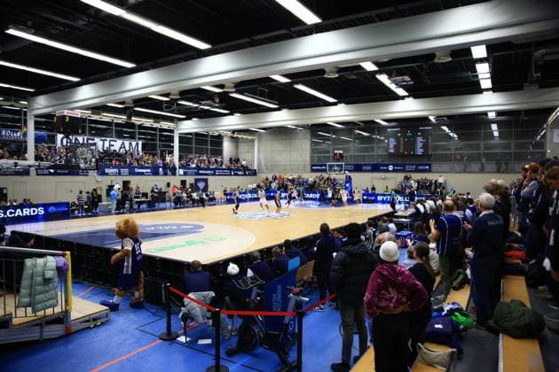 RECORD DATE NOT STATED Spielszene mit Spielern von MLP Academics Heidelberg und Basketball Nymburg auf dem Spielfeld in der Halle Basketball Champions League: MLP Academics Heidelberg – ERA Basketball Nymburk Spielszene mit MLP Academics Heidelberg und Basketball Nymburg