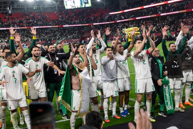 Algeria victory celebration during Africa Cup of Nations Morocco 2025 - Round of 16. ALGERIA VS DR CONGO . PRINCE MOULAY AL HASSAN STADIUM. 06-01-2026 By IMAGO-Didier Lefa Studio RABAT PRINCE MOULAY AL HASSAN STADIUM Morocco