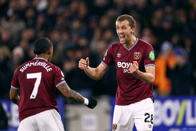 West Ham United v Nottingham Forest 06 January 2026, London - Premier League Football - West Ham United v Nottingham Forest - Tomas Soucek of West Ham United celebrates the opening goal which was an own goal by Murillo of Nottingham Forest - Photo: Jacques Feeney Offside. London UK Copyright: xJacquesxFeeneyx xOffsidexOffside