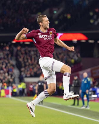 West Ham United v Nottingham Forest, Premier League, Football, London Stadium, London, UK - 06 Jan 2026 Goal. Tomas Soucek of West Ham United celebrates after scoreing the first goal of the game London London Stadium Stratford GBR, UK NEWSPAPERS OUT Copyright: xEllixBirchx