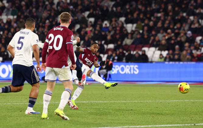 London, England, 6th January 2026. Crysencio Summerville of West Ham United but his goal is ruled out for offside during the West Ham United vs Nottingham Forest Premier League match at the London Stadium, London. Picture credit should read: Paul Terry Sportimage EDITORIAL USE ONLY. No use with unauthorised audio, video, data, fixture lists, club league logos or live services. Online in-match use limited to 120 images, no video emulation. No use in betting, games or single club league player publications. SPI_030_PT_West_Ham_Notts_Forest SPI-4433-0032