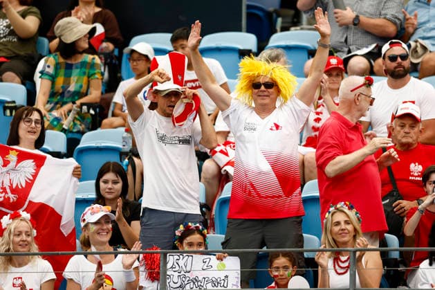 TENNIS UNITED CUP SYDNEY, Team Poland fans are seen ahead of the Group F singles match between Hubert Hurkacz of team Poland and Tallon Griekspoor of Team Netherlands on day six of the 2026 United Cup at Ken Rosewall Arena in Sydney, Wednesday, January 7, 2026. ( NO ARCHIVING, EDITORIAL USE ONLY SYDNEY NEW SOUTH WALES AUSTRALIA  Copyright: xMARKxEVANSx 20260107185124245673