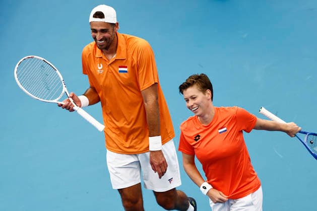 TENNIS UNITED CUP SYDNEY, David Pel of Team Netherlands playing with Demi Schuurs of Team Netherlands celebrates a point in their Group F doubles match against Katarzyna Kawa of team Poland and Jan Zielinski of team Poland during day six of the 2026 United Cup at Ken Rosewall Arena in Sydney, Wednesday, January 7, 2026. ( NO ARCHIVING, EDITORIAL USE ONLY SYDNEY NEW SOUTH WALES AUSTRALIA  Copyright: xMARKxEVANSx 20260107171687613549