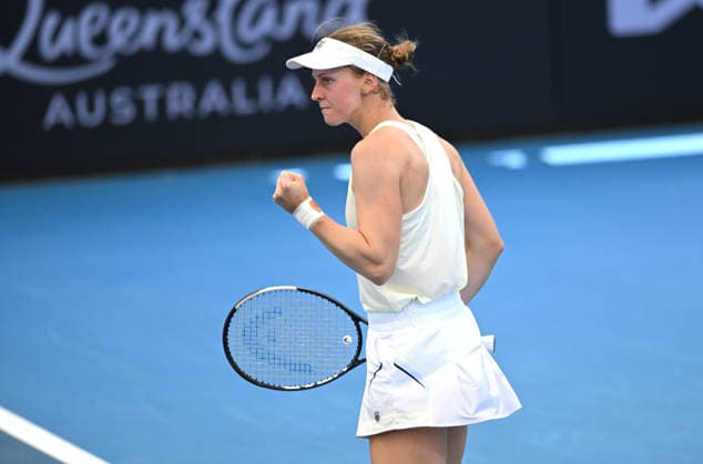 TENNIS BRISBANE INTERNATIONAL, Liudmila Samsonova of Russia celebrates against Emerson Jones of Australia during day four of the Brisbane International tennis tournament at Pat Rafter Arena in Brisbane, Wednesday, January 7, 2026. ( NO ARCHIVING, EDITORIAL USE ONLY BRISBANE QUEENSLAND AUSTRALIA  Copyright: xDARRENxENGLANDx 20260107130644194527