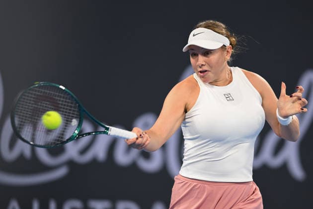 TENNIS BRISBANE INTERNATIONAL, Amanda Anisimova of USA in action against Kimberly Birrell of Australia during day four of the Brisbane International tennis tournament at Pat Rafter Arena in Brisbane, Wednesday, January 7, 2026. ( NO ARCHIVING, EDITORIAL USE ONLY BRISBANE QUEENSLAND AUSTRALIA  Copyright: xZAINxMOHAMMEDx 20260107163586737488