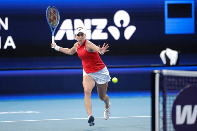 TENNIS UNITED CUP PERTH, Belinda Bencic of Switzerland in action against Solana Sierra of Argentina during the United Cup quarter-final match between Argentina and Switzerland at RAC Arena in Perth, Wednesday, January 7, 2026. ( NO ARCHIVING, EDITORIAL USE ONLY PERTH Western Australia Australia  Copyright: xRICHARDxWAINWRIGHTx 20260107127705173950