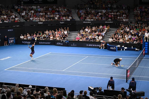 TENNIS BRISBANE INTERNATIONAL, Nick Kyrgios (R) and Thanasi Kokkinakis (L) of Australia in action during their doubles match against Sadio Doumbia and Fabien Reboul of France during day four of the Brisbane International tennis tournament at Pat Rafter Arena in Brisbane, Wednesday, January 7, 2026. ( NO ARCHIVING, EDITORIAL USE ONLY BRISBANE QUEENSLAND AUSTRALIA  Copyright: xZAINxMOHAMMEDx 20260107127053837229