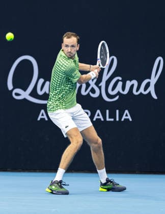 January 7, 2026, Brisbane, Qld, Australia: DANIIL MEDVEDEV of Russia plays a backhand during his MenÃ¢â‚¬â ¢s Singles round of 16 match against FRANCES TIAFOE of the United States at the Brisbane International. Brisbane Australia - ZUMAt173 20260107_zsp_t173_027 Copyright: xStephanexThomasx