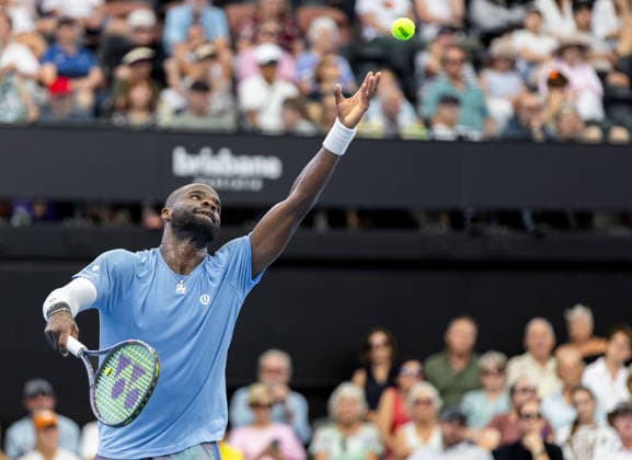 January 7, 2026, Brisbane, Qld, Australia: RANCES TIAFOE of the United States serves during his MenÃ¢â‚¬â ¢s Singles round of 16 match against DANIIL MEDVEDEV of Russia at the Brisbane International. Brisbane Australia - ZUMAt173 20260107_zsp_t173_036 Copyright: xStephanexThomasx