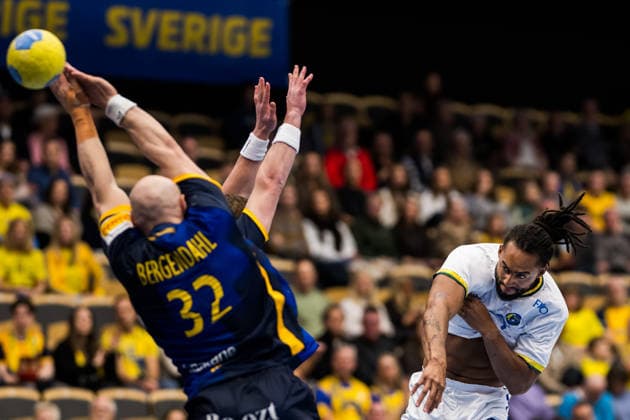 260107 Bryan Monte of Brazil during the International Friendly, Länderspiel, Nationalmannschaft handball match between Sweden and Brazil on January 7, 2026 in Partille. Photo: Mathias Bergeld BILDBYRAN kod MB MB1272 handball handboll handball international friendly sverige sweden brazil bbeng träningsmatch träningslandskamp Copyright: MATHIASxBERGELD BB260107MB014