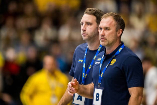 260107 Assistant coach Patrik Fahlgren and Head coach Michael Apelgren of Sweden during the International Friendly, Länderspiel, Nationalmannschaft handball match between Sweden and Brazil on January 7, 2026 in Partille. Photo: Mathias Bergeld BILDBYRAN kod MB MB1272 handball handboll handball international friendly sverige sweden brazil bbeng träningsmatch träningslandskamp Copyright: MATHIASxBERGELD BB260107MB023