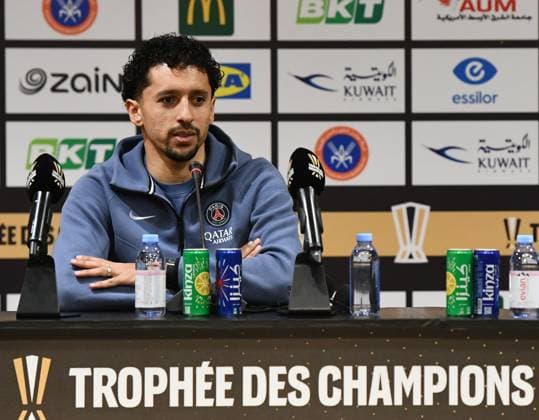 Ahead of Olympique Marseille v Paris Saint-Germain - French Super Cup KUWAIT CITY, KUWAIT - JANUARY 7: Paris Saint-Germain head coach Luis Enrique and team captain Marcos Aoas Correa answer questions from members of the media during a press conference, PK, Pressekonferenz ahead of the Super Cup match against Olympique Marseille at Jaber Al-Ahmad International Stadium in Kuwait City, Kuwait, on January 7, 2026. Jaber Abdulkhaleq Anadolu Kuwait City Kuwait. Editorial use only. Please get in touch for any other usage.  Copyright: x2026xAnadoluxJaberxAbdulkhaleqx