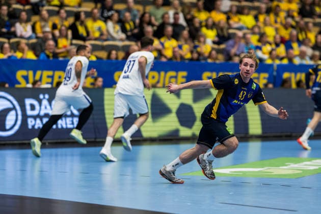 260107 Felix Montebovi of Sweden during the International Friendly, Länderspiel, Nationalmannschaft handball match between Sweden and Brazil on January 7, 2026 in Partille. Photo: Mathias Bergeld BILDBYRAN kod MB MB1272 handball handboll handball international friendly sverige sweden brazil bbeng träningsmatch träningslandskamp Copyright: MATHIASxBERGELD BB260107MB049