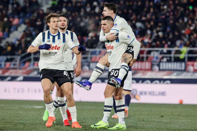 January 7, 2026, Bologna, BOLOGNA: Atalanta s Nikola Krstovic jubilates with his teammates after scoring his second goal during the Italian Serie A soccer match Bologna FC vs Atalanta BC at Renato Dall Ara stadium in Bologna, Italy, 7 January 2026. ANSA SERENA CAMPANINI. Soccer: Serie A ; Bologna-Atalanta  - ZUMAa110 20260107_zaf_a110_038 Copyright: xSerenaxCampaninix