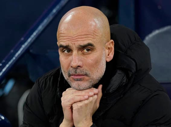 Manchester, England, 7th January 2026. Pep Guardiola coach of Manchester City during the Manchester City vs Brighton and Hove Albion Premier League match at the Etihad Stadium, Manchester. Picture credit should read: Andrew Yates Sportimage EDITORIAL USE ONLY. No use with unauthorised audio, video, data, fixture lists, club league logos or live services. Online in-match use limited to 120 images, no video emulation. No use in betting, games or single club league player publications. SPI_016_AY_Man_City_Brighton SPI-4435-0020