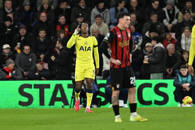 Bournemouth v Tottenham Hotspur, Premier League Goal 0-1 - Mathys Tel (11) of Tottenham Hotspur celebrates scoring the opening goal during the Premier League match between Bournemouth and Tottenham Hotspur at the Vitality Stadium, Bournemouth, UK on 7 January 2026. Bournemouth Vitality Stadium Dorset UK Editorial use only DataCo restrictions apply See www.football-dataco.com , Copyright: xGrahamxHuntx PSI-23541-0048