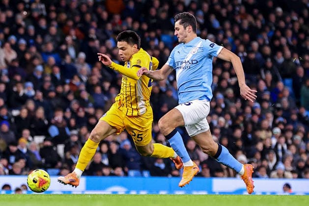 Manchester City v Brighton & Hove Albion, Premier League Abdukodir Khusanov of Manchester City chases down Diego Gomez of Brighton and Hove Albion during the Manchester City v Brighton & Hove Albion Premier League match at the Etihad Stadium, Manchester, England on 7 January 2026 Credit: Ryan Crockett Every Second Media Editorial use only. All images are copyright Every Second Media Limited. No images may be reproduced without prior permission. All rights reserved. Premier League and Football League images are subject to licensing agreements with Football DataCo Limited. see https: www.football-dataco.com Copyright: xIMAGO EveryxSecondxMediax ESM-1739-0016 RyanxCrockettx xEveryxSecondxMediax